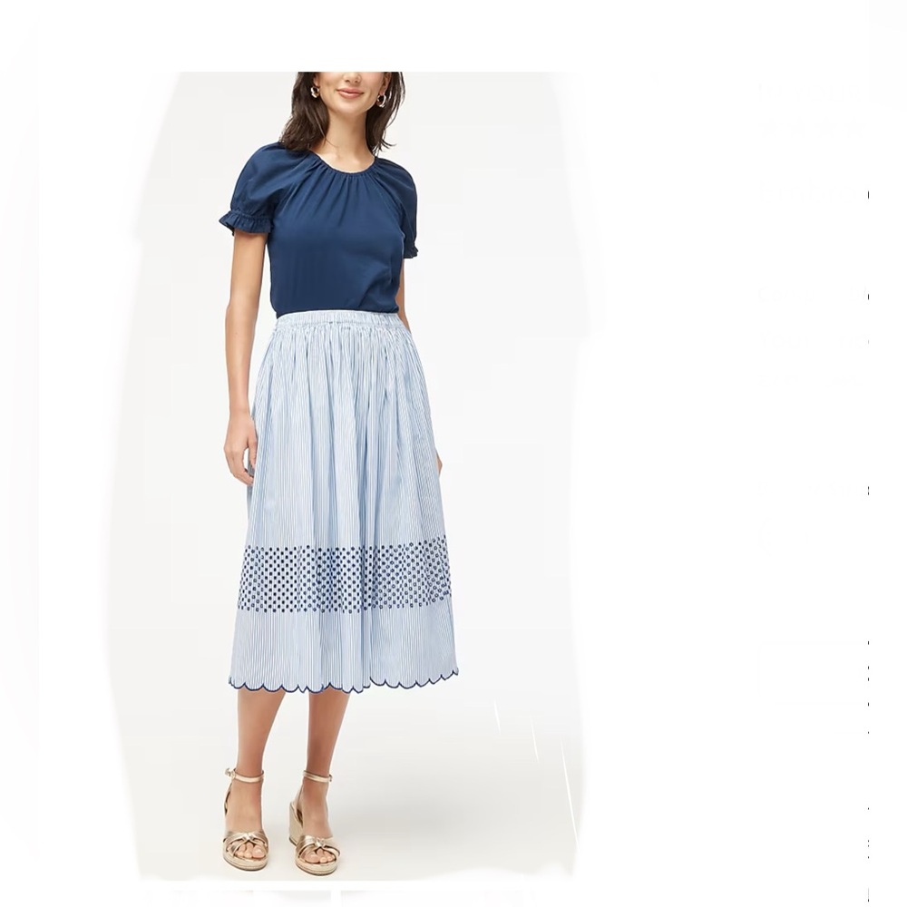J Crew Embroidered Midi Skirt - Large